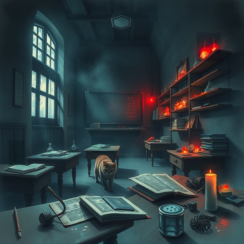 Image B of the puzzle: hidden wizard academy classroom full of spellbooks and crystals