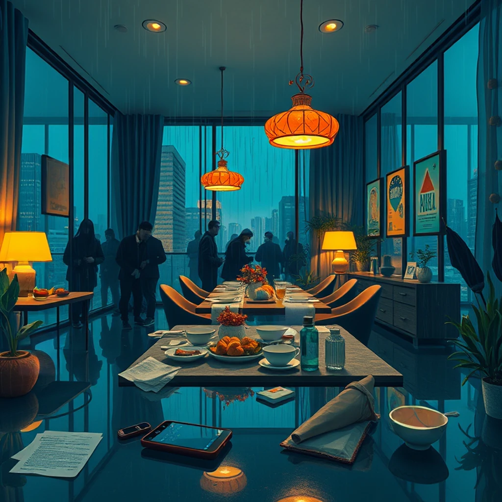 Image B of the puzzle: luxury apartment dining room with smart lighting and climate control