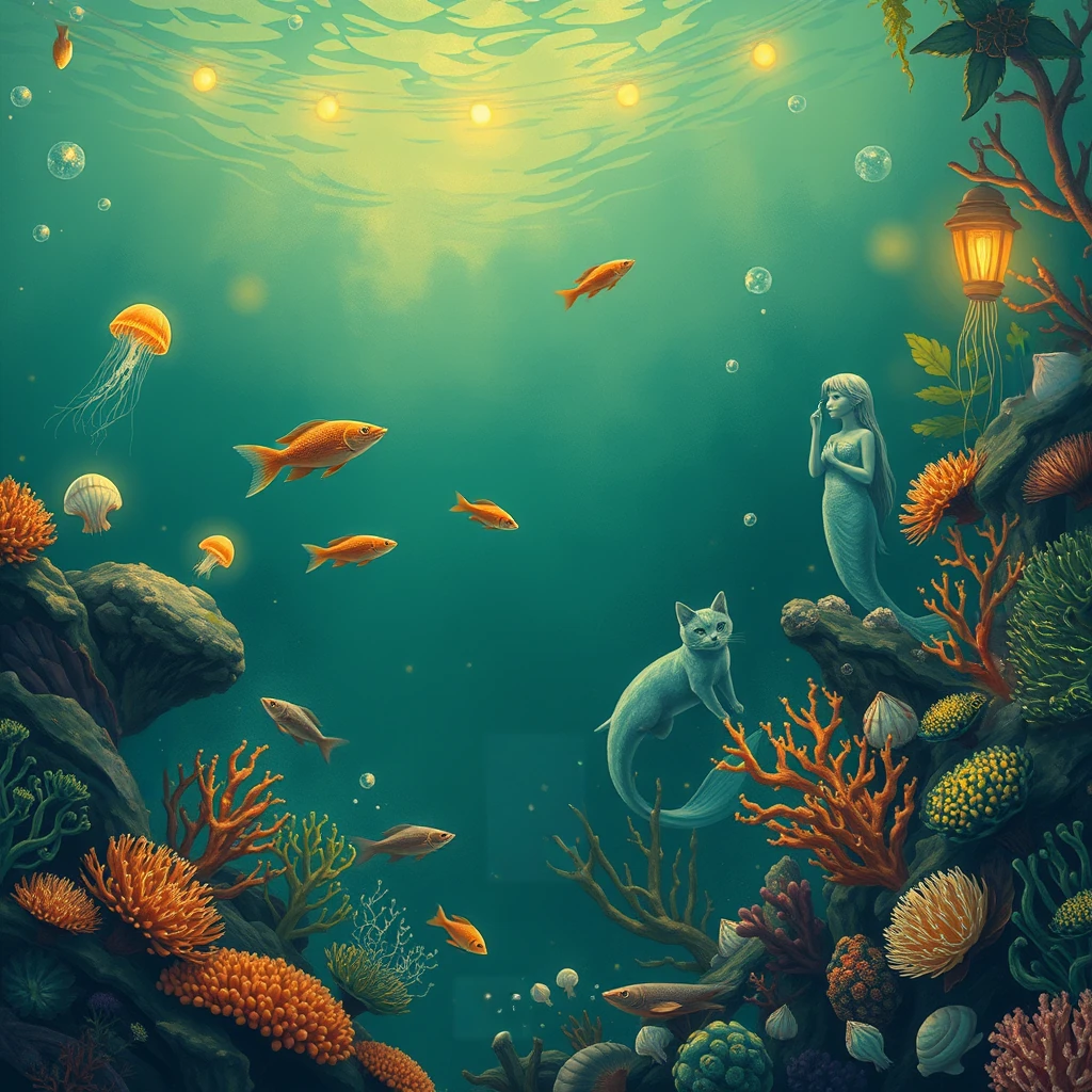 Image B of the puzzle: mermaid lagoon at night with shimmering coral and floating pearls