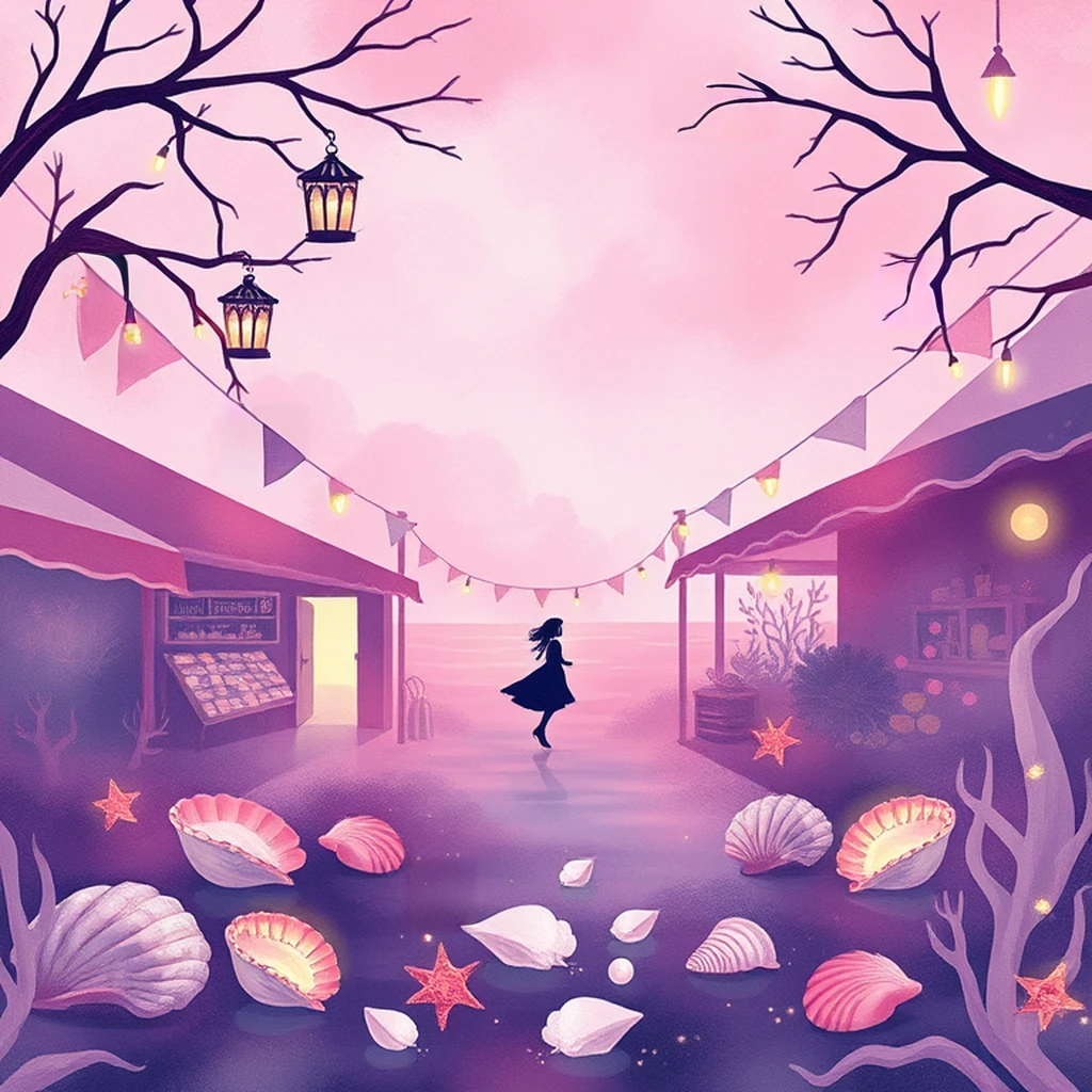 Image B of the puzzle: mermaid lagoon market under moonlight with seashells and pearls