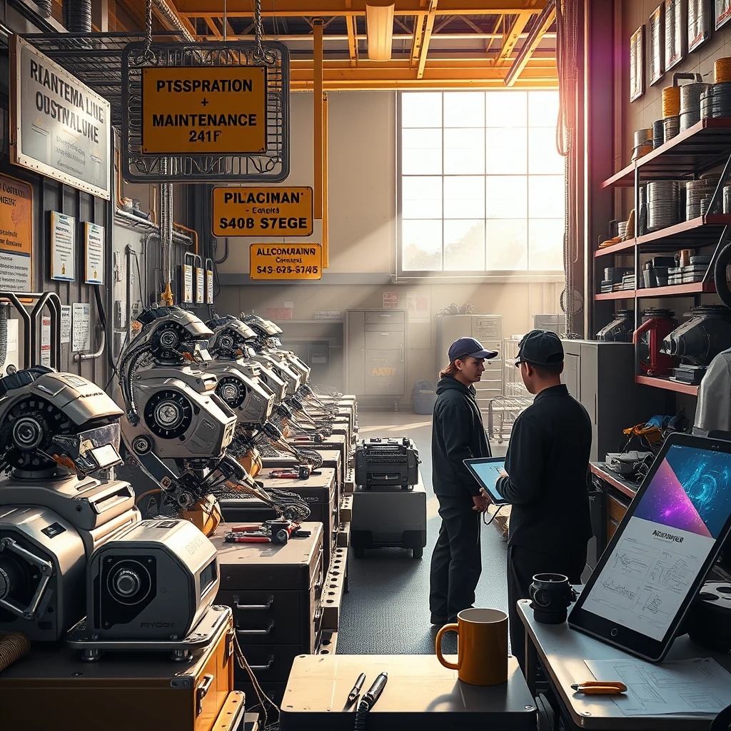 Image A of the puzzle: robotic assembly line workshop with AI overseer and plasma welders
