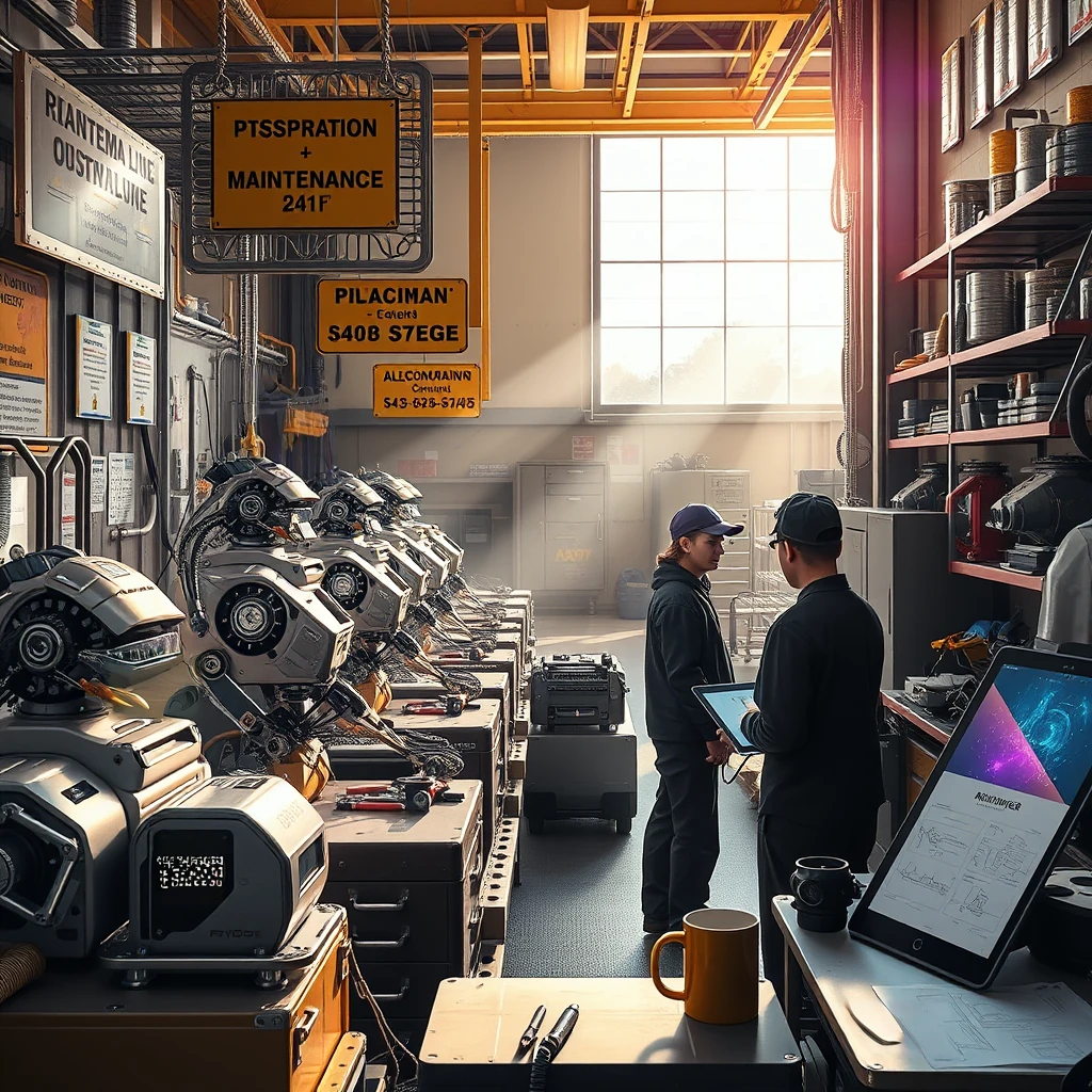 Image B of the puzzle: robotic assembly line workshop with AI overseer and plasma welders