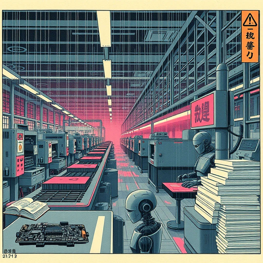 Image A of the puzzle: scifi android production factory with assembly lines