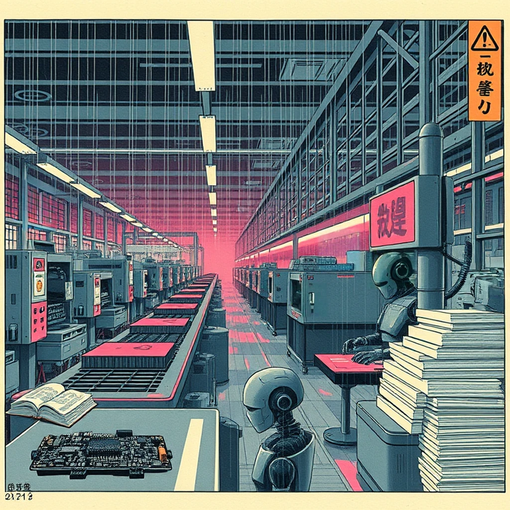 Image B of the puzzle: scifi android production factory with assembly lines