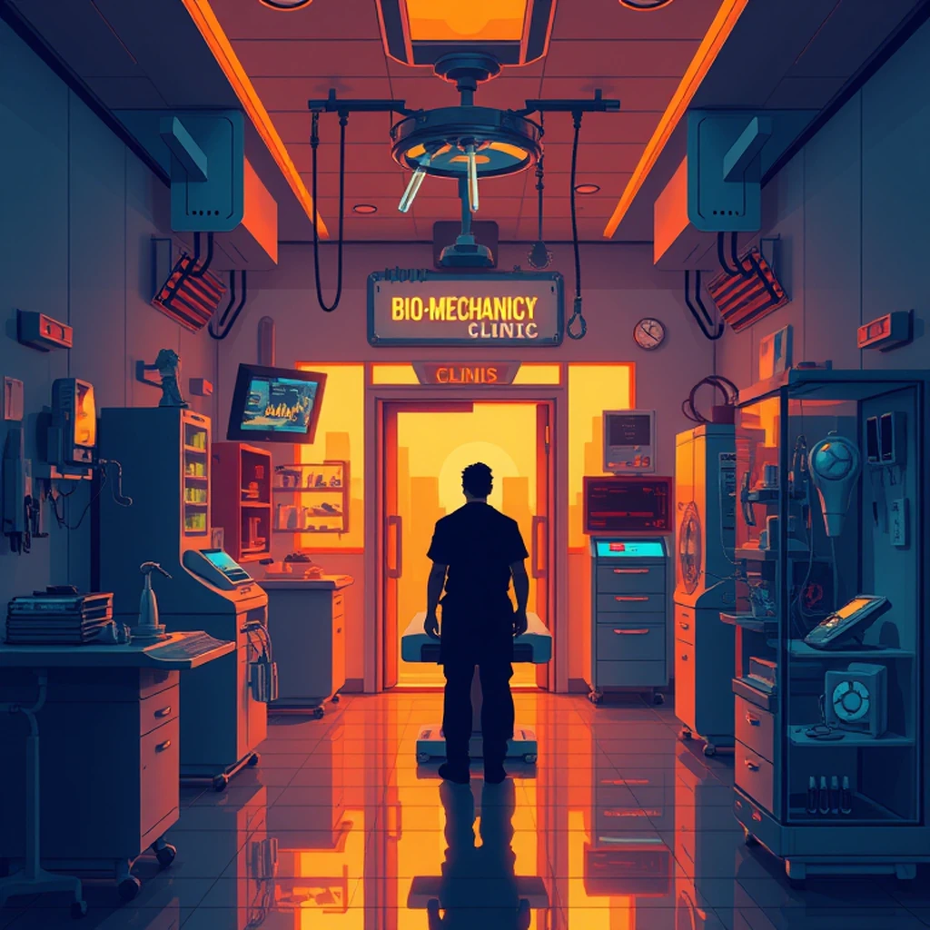 Image A of the puzzle: scifi cybernetic surgery clinic with bio-mechanical implants