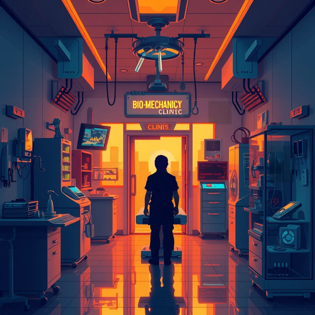 Image B of the puzzle: scifi cybernetic surgery clinic with bio-mechanical implants