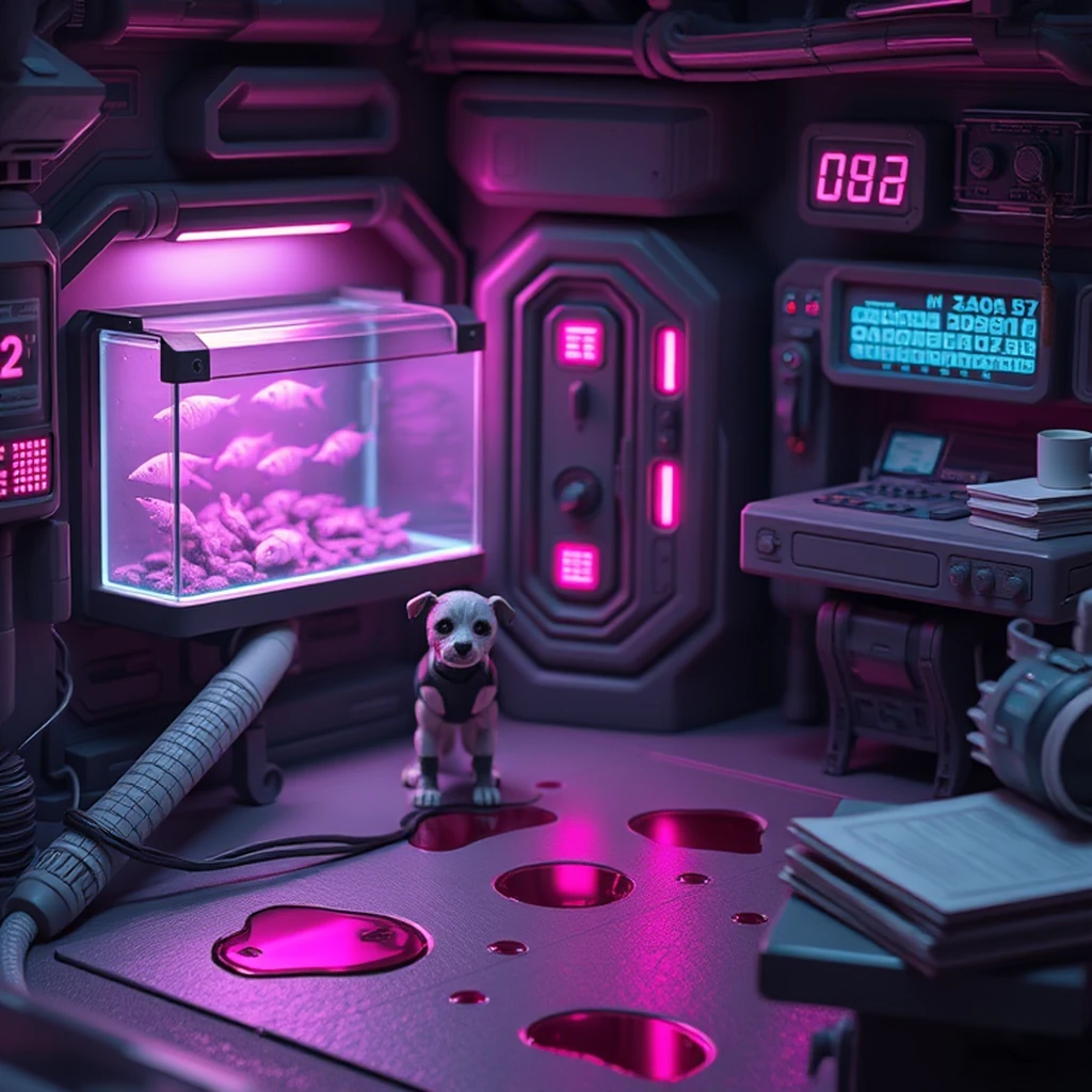 Image A of the puzzle: scifi deep sea exploration base with aquatic specimens