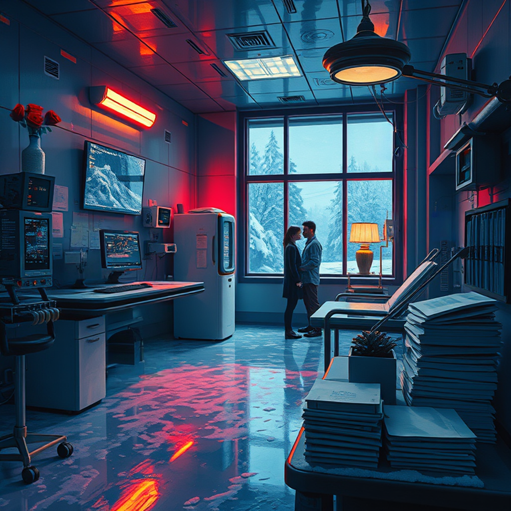 Image B of the puzzle: scifi future hospital emergency room with robotic nurses