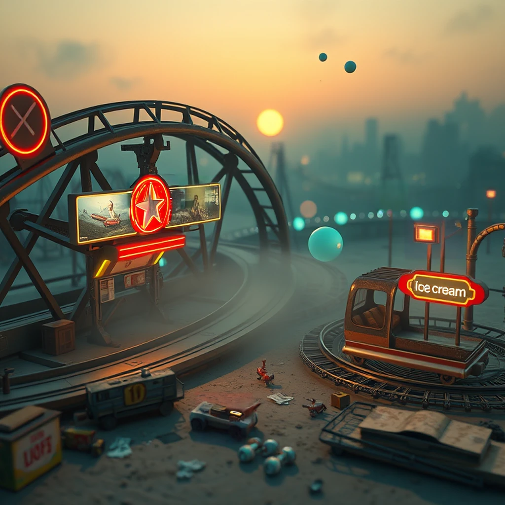 Image B of the puzzle: scifi futuristic amusement park ride with magnetic tracks