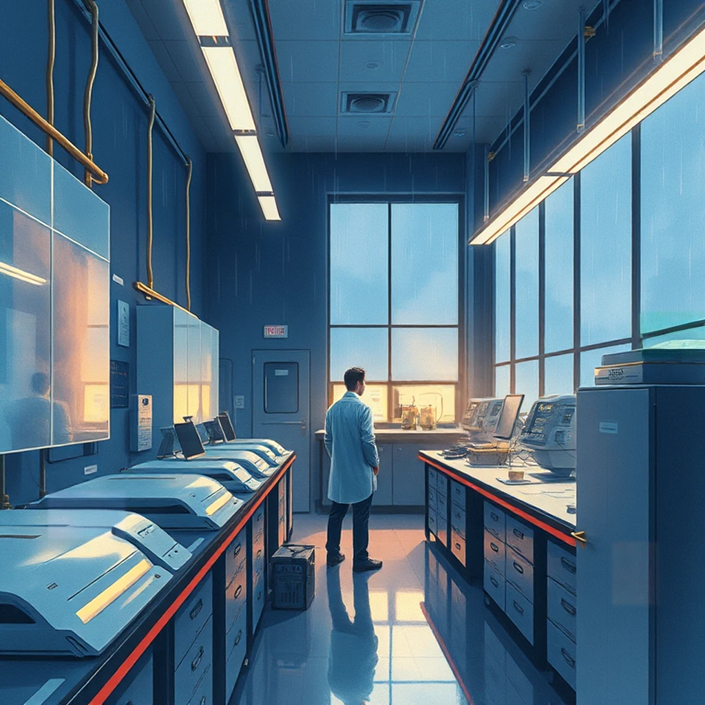 Image B of the puzzle: scifi high-tech laboratory with cloning tanks