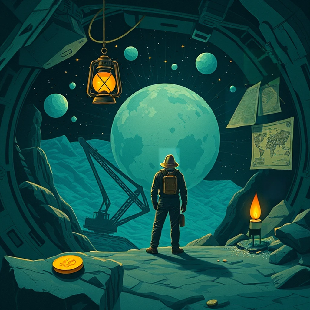 Image B of the puzzle: scifi orbiting asteroid mining colony with excavators