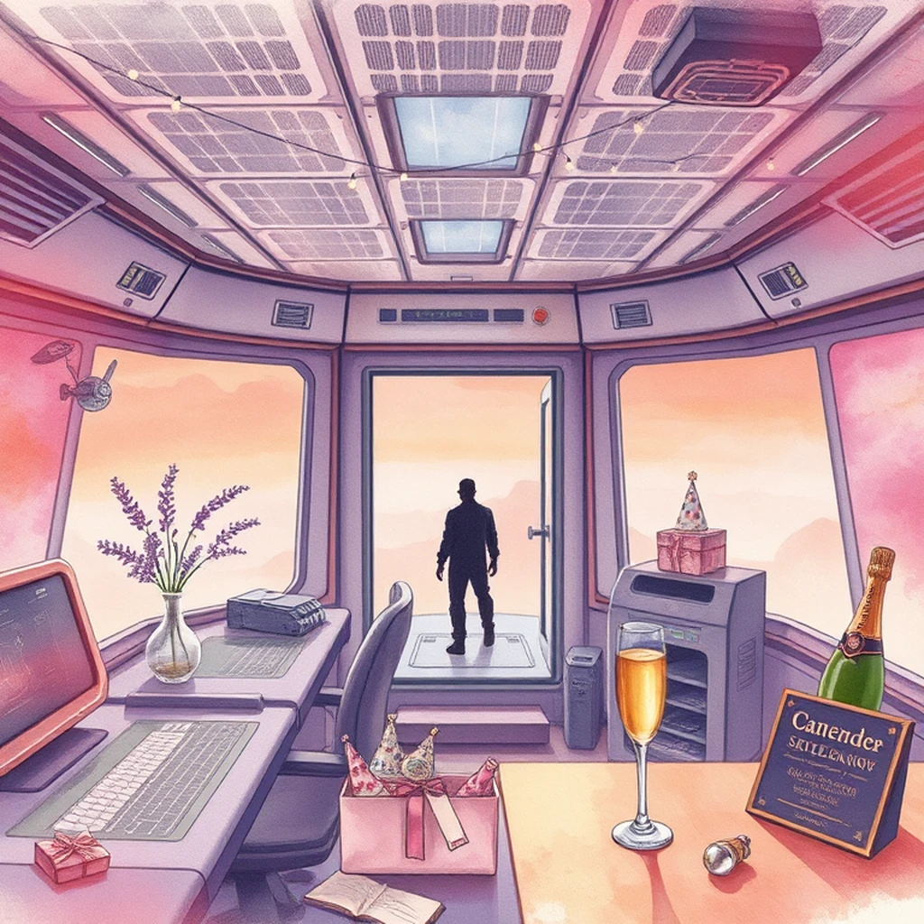 Image A of the puzzle: scifi orbiting satellite control room with solar panels