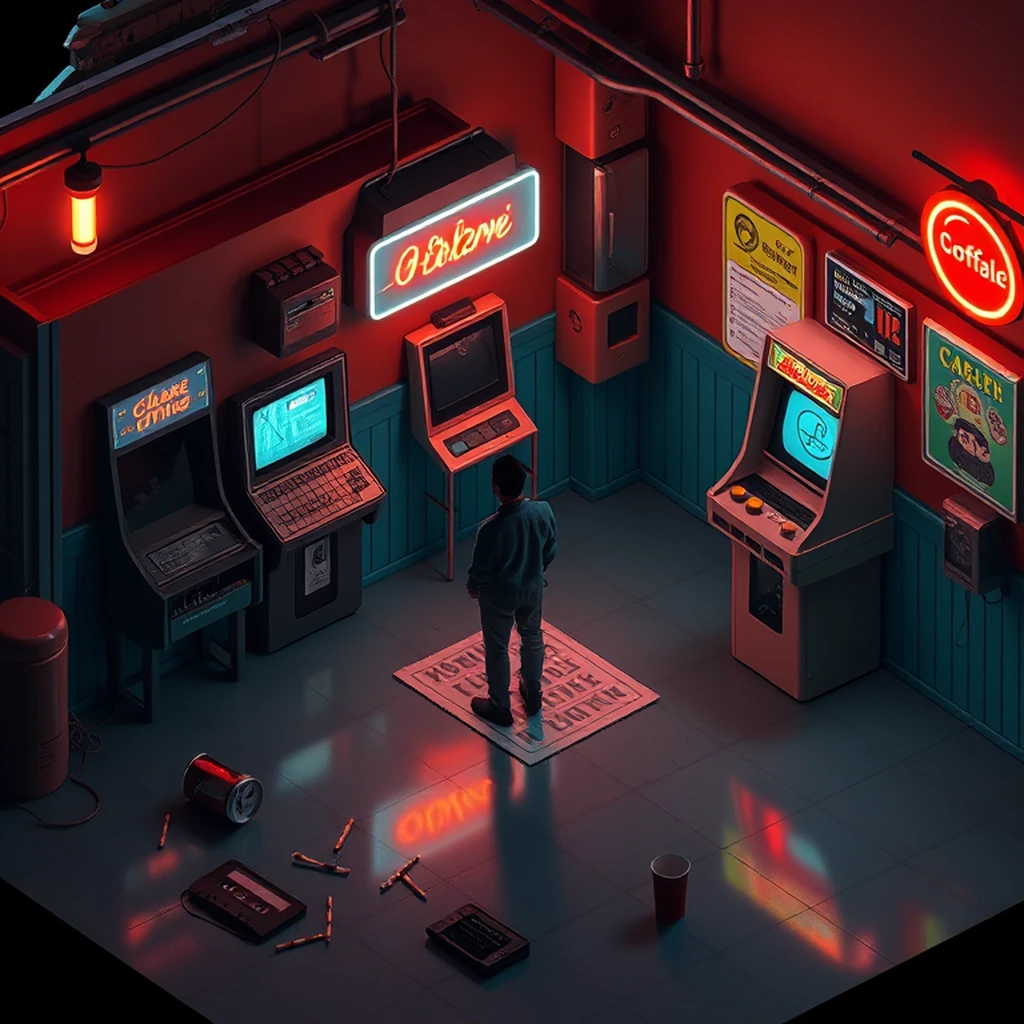 Image A of the puzzle: scifi retro-futuristic arcade games with laser pointers