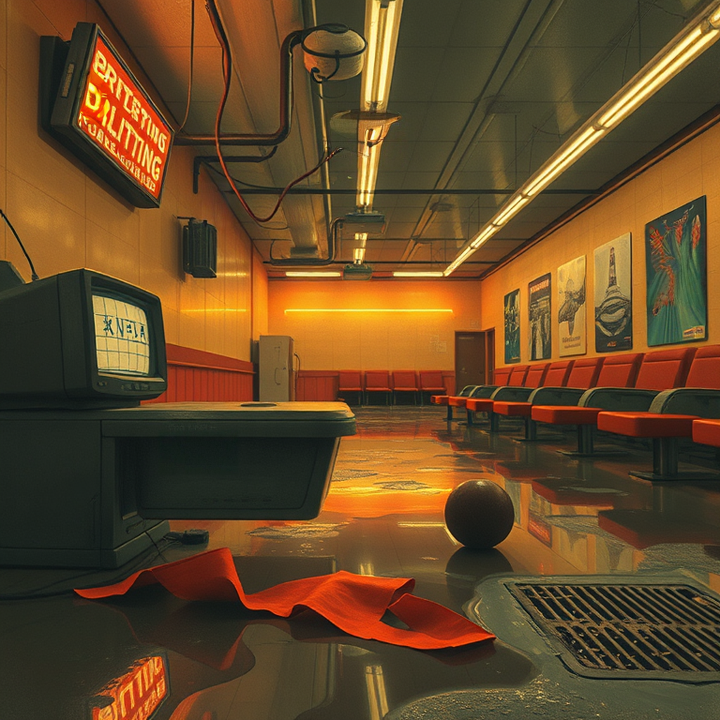 Image B of the puzzle: scifi retro-futuristic bowling alley with neon lights