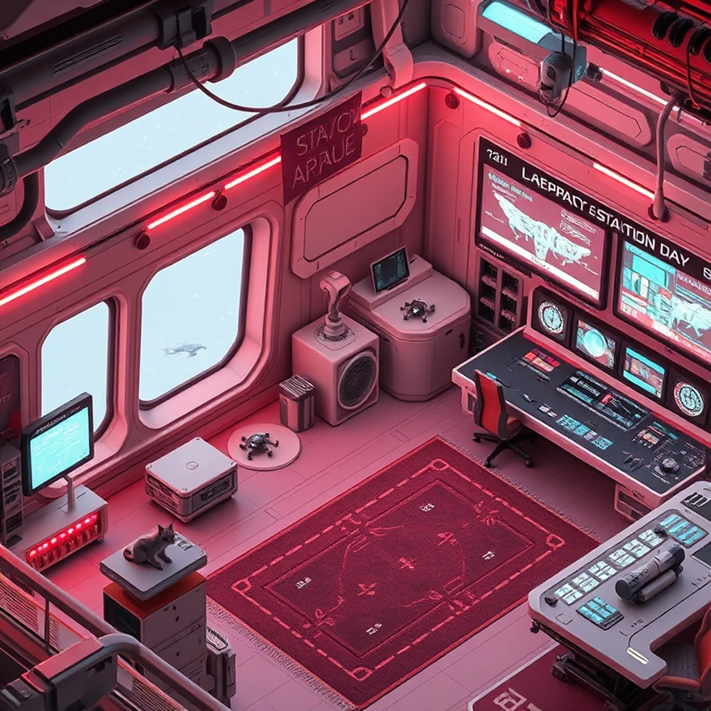 Image A of the puzzle: scifi space station control room with holographic interfaces and plasma screens