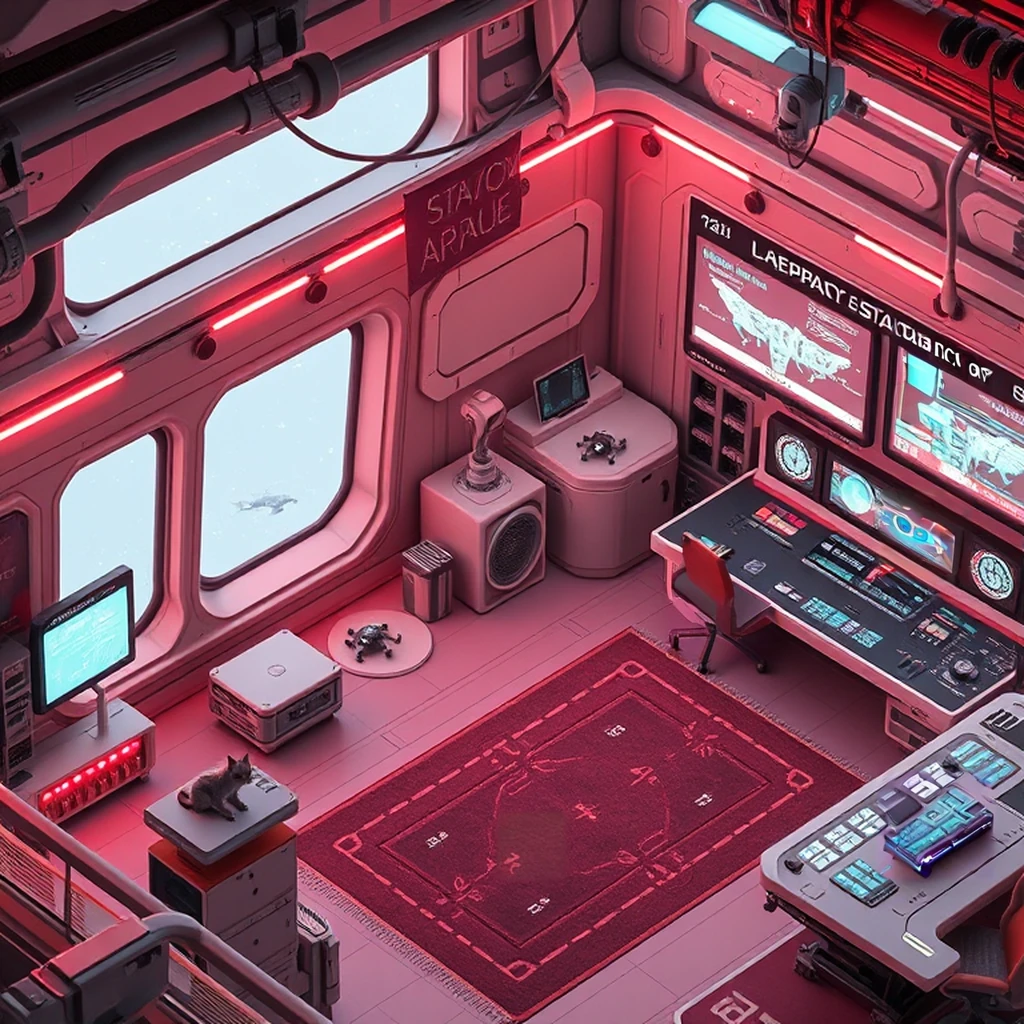 Image B of the puzzle: scifi space station control room with holographic interfaces and plasma screens