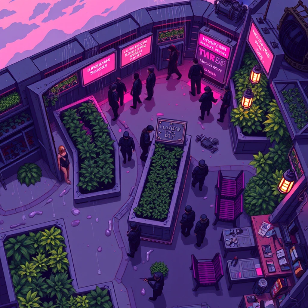 Image A of the puzzle: scifi space station garden with hydroponic plants