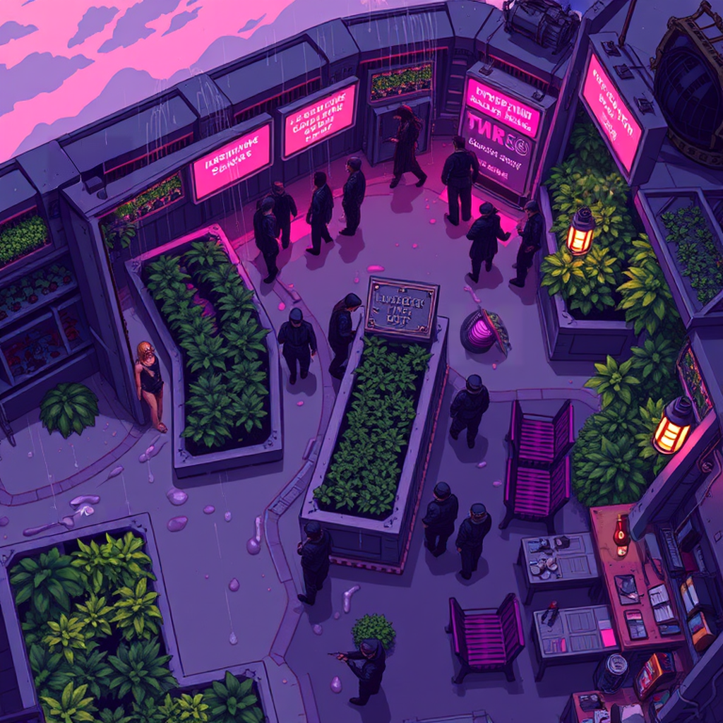 Image B of the puzzle: scifi space station garden with hydroponic plants