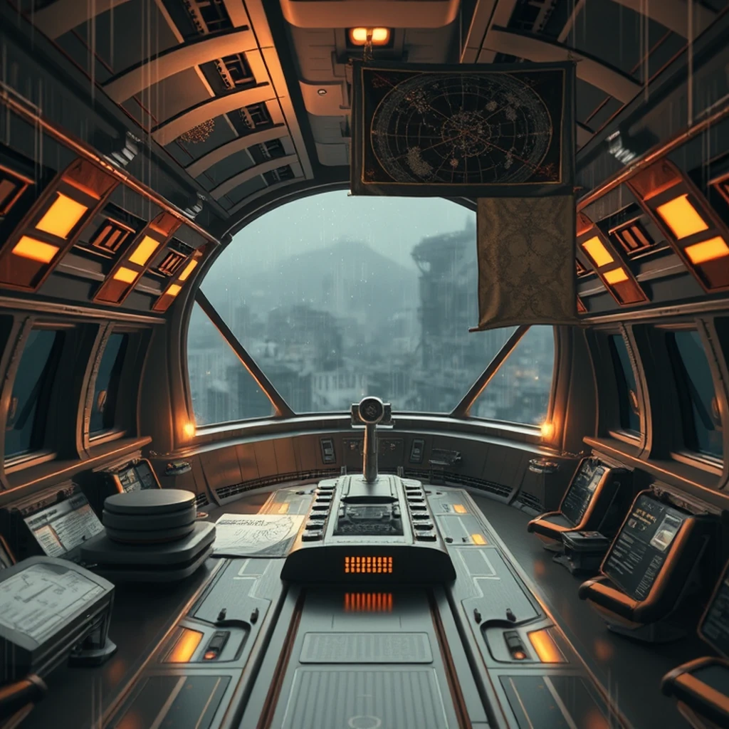 Image B of the puzzle: scifi spaceship bridge with astrogation charts and voice-activated systems