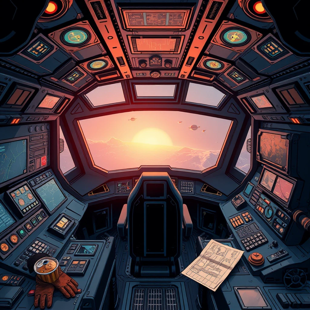 Image A of the puzzle: scifi spaceship cockpit during interstellar travel