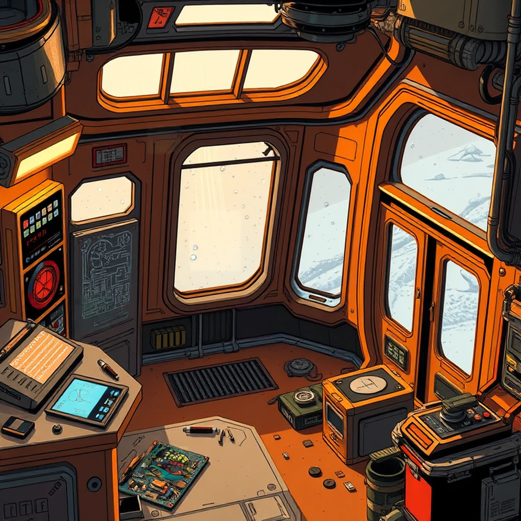 Image B of the puzzle: scifi starship engineering room with plasma conduits