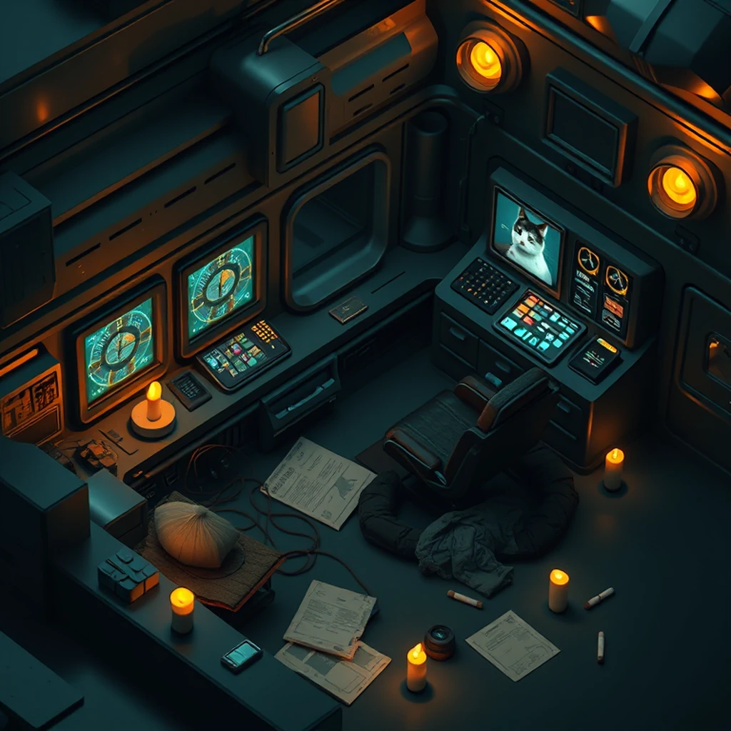 Image A of the puzzle: scifi submarine command center under the ocean