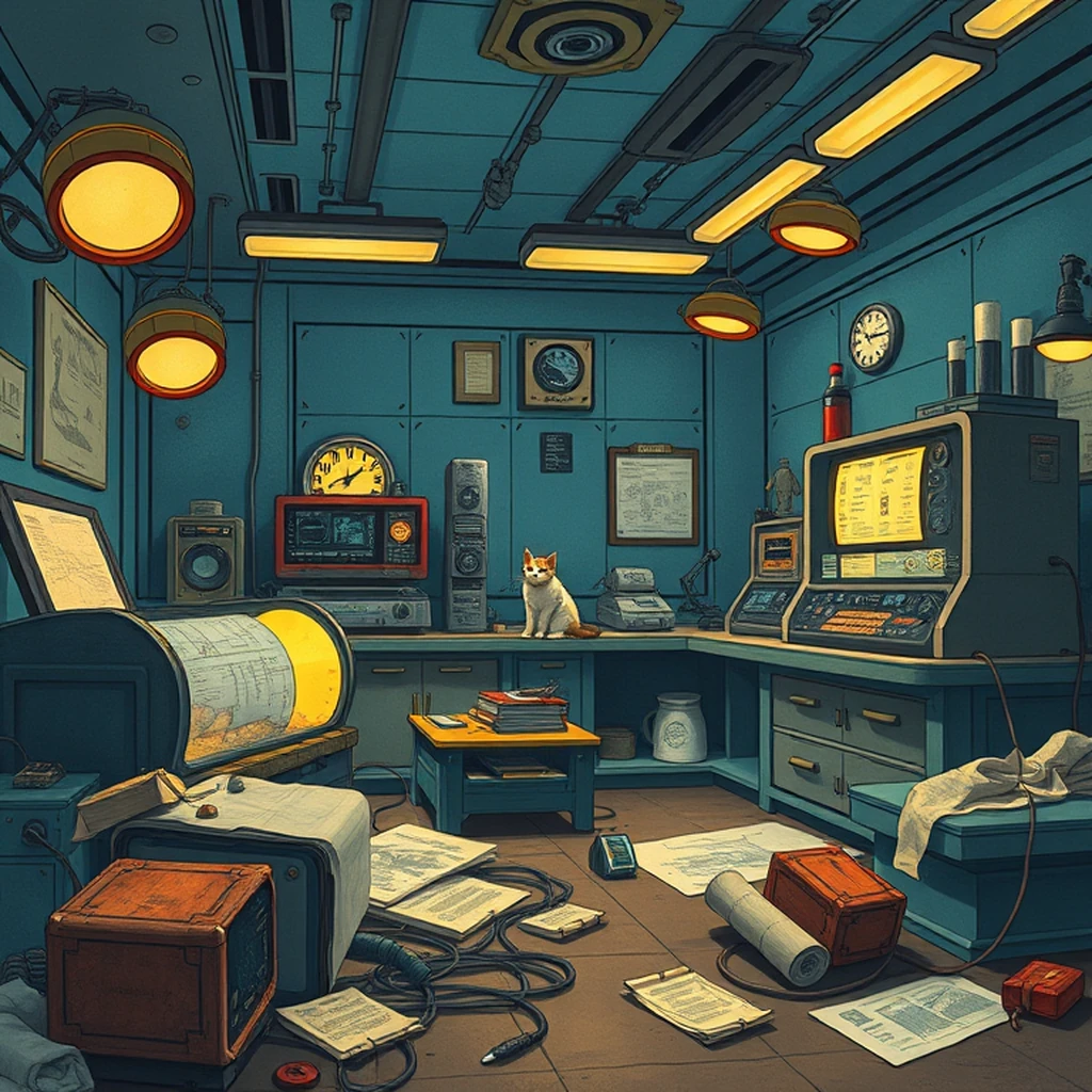 Image A of the puzzle: scifi time travel lab with various devices and relics