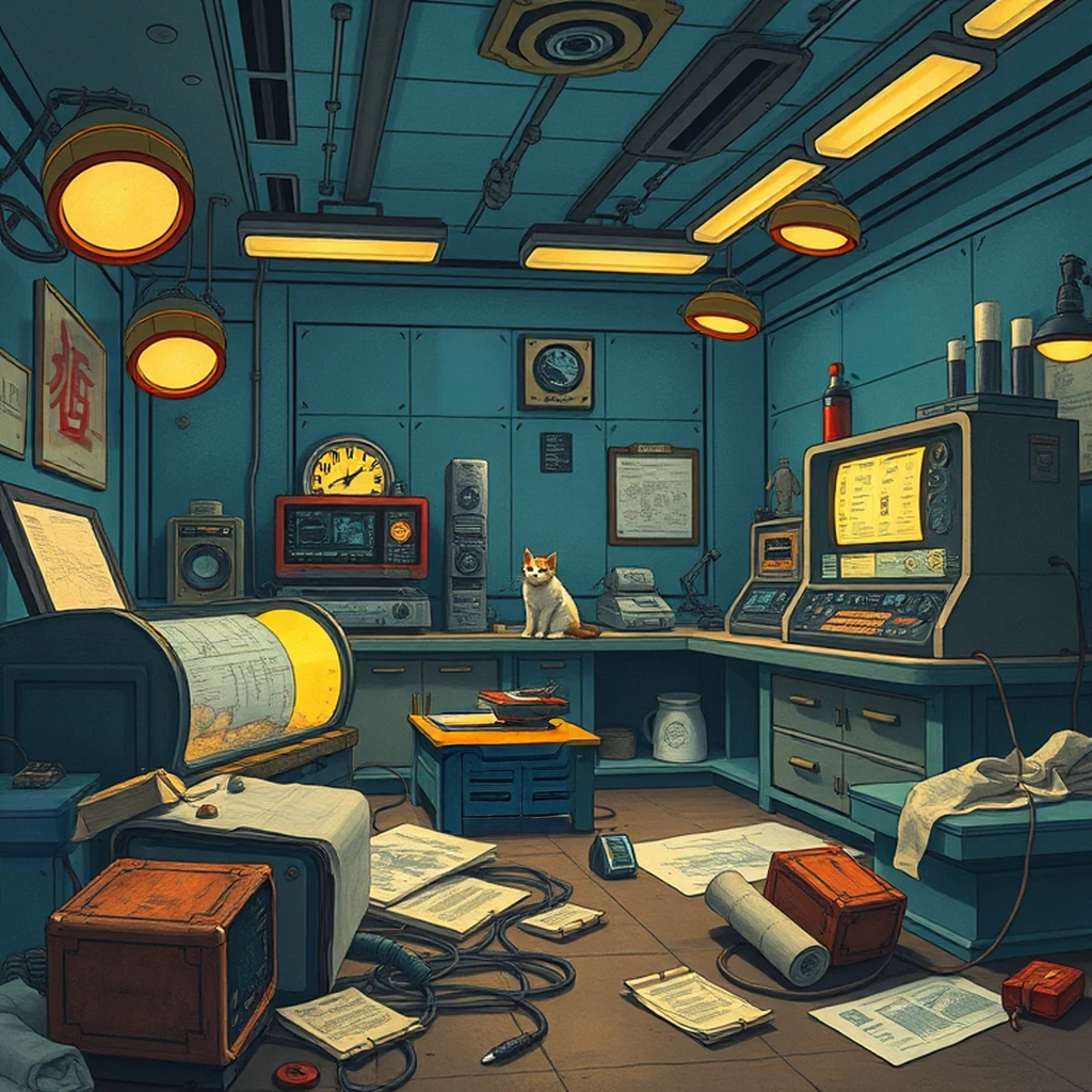Image B of the puzzle: scifi time travel lab with various devices and relics