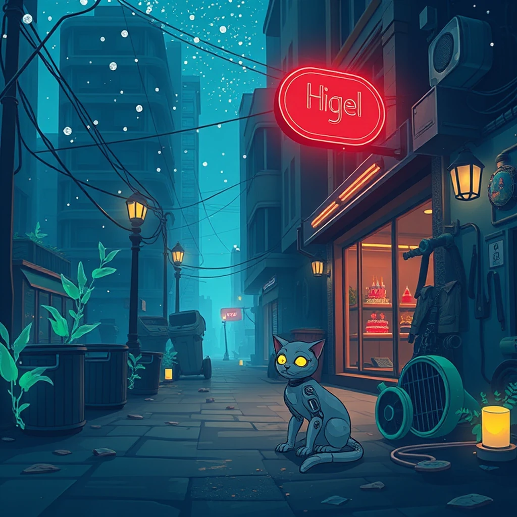 Image A of the puzzle: scifi underwater city streets with bioluminescent plants