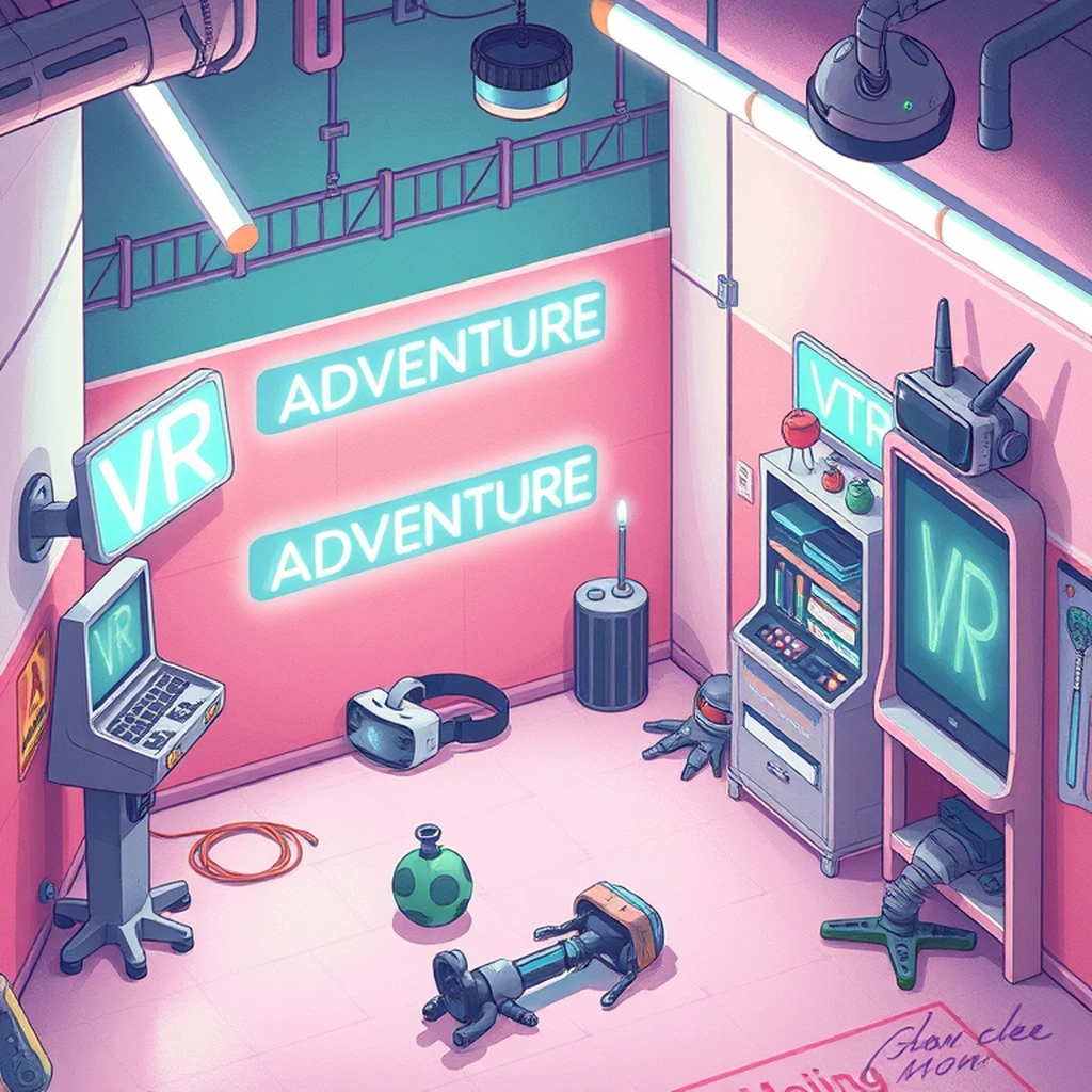 Image A of the puzzle: scifi virtual reality arcade with futuristic headsets
