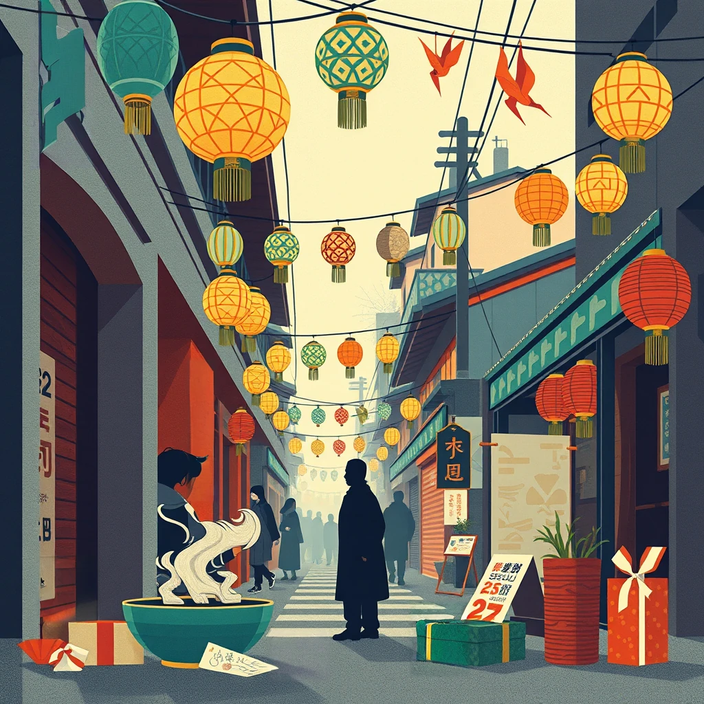 Image B of the puzzle: Seollal lunar new year street parade with lanterns and masks