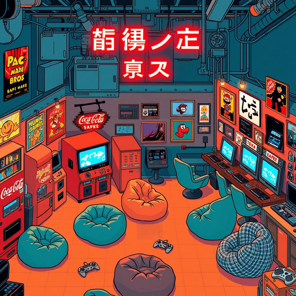 Image B of the puzzle: vintage console gaming cafe in tokyo with retro arcade games and beanbag chairs