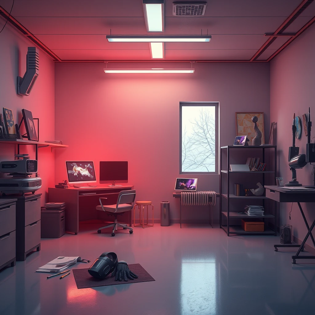 Image A of the puzzle: virtual reality art studio with holographic paint brushes and AI curators