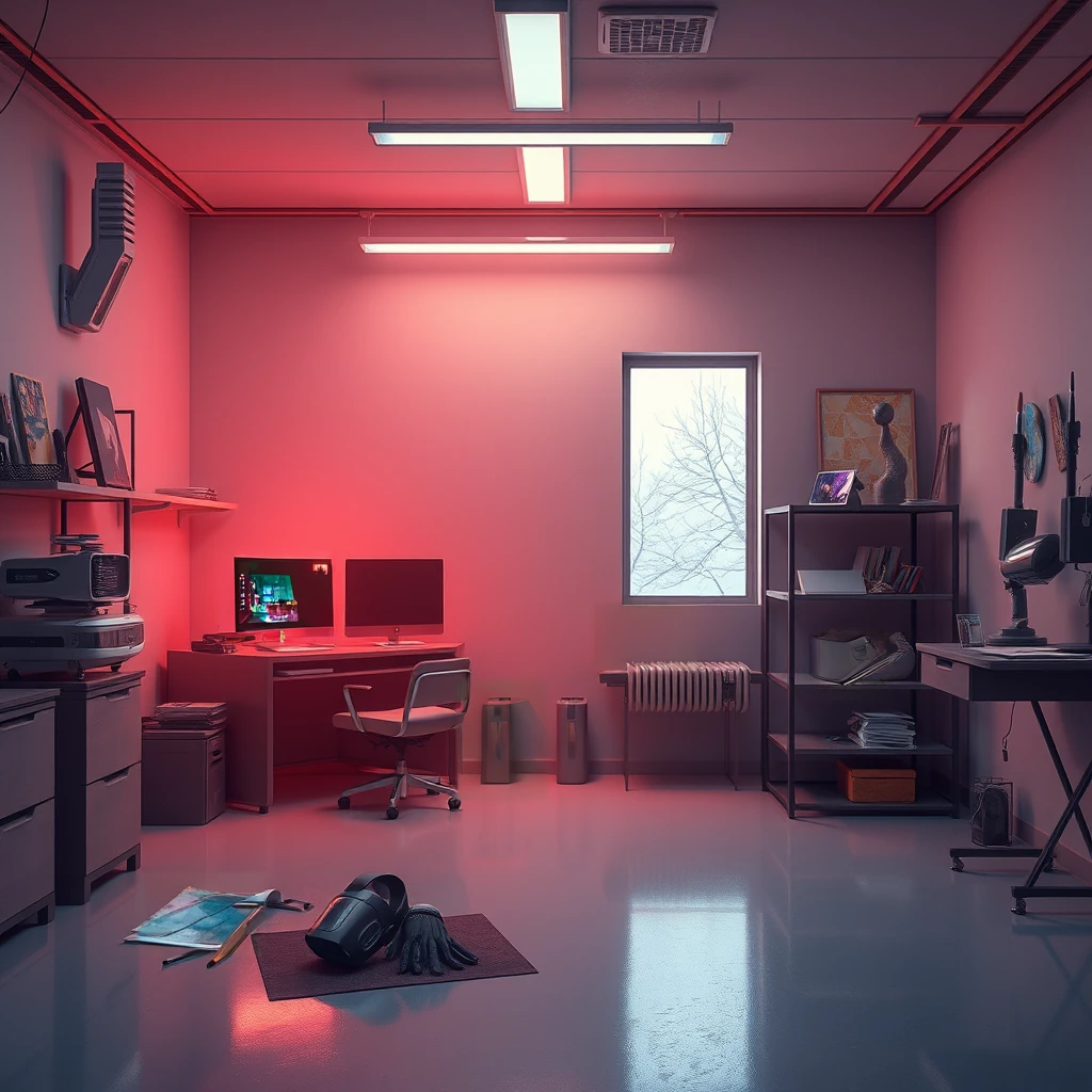 Image B of the puzzle: virtual reality art studio with holographic paint brushes and AI curators