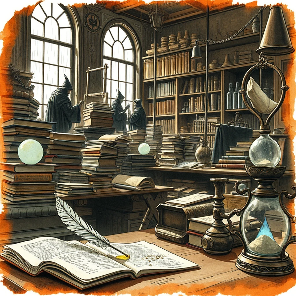Image A of the puzzle: wizard's study cluttered with spell books and potions