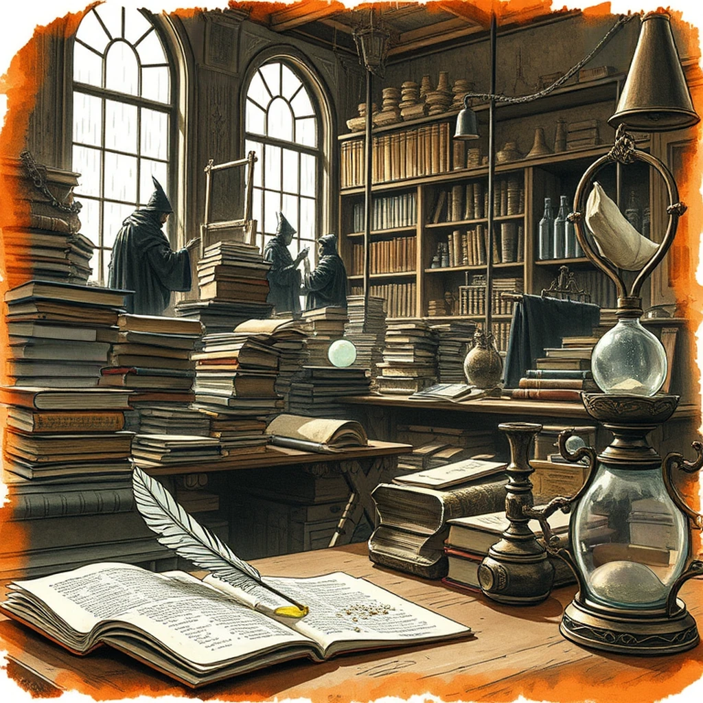 Image B of the puzzle: wizard's study cluttered with spell books and potions