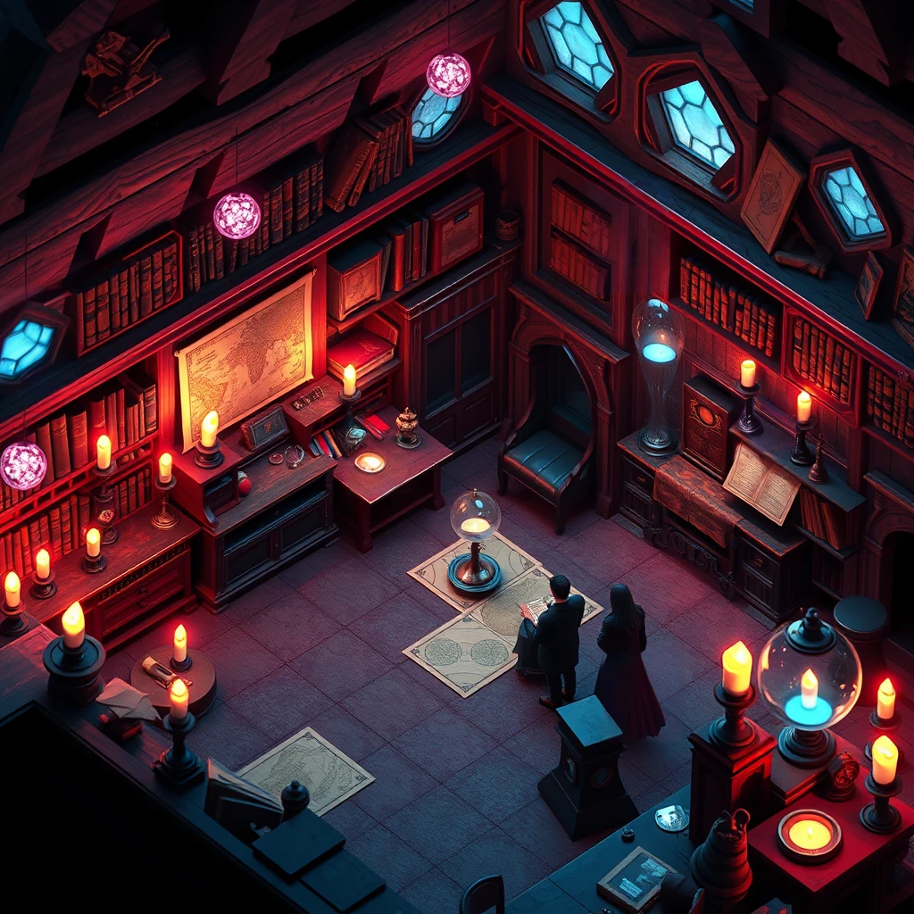 Image B of the puzzle: wizard's tower study filled with crystal orbs and ancient maps